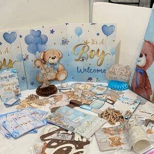 Huge Baby Shower Party Supplies Bundle Set - Blue and Brown